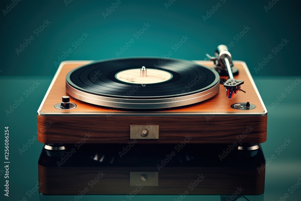 Vintage record player spinning a classic vinyl in soft lighting capturing the nostalgia of music and timeless moments