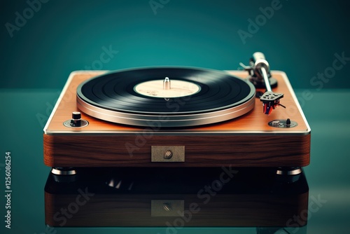 Vintage record player spinning a classic vinyl in soft lighting capturing the nostalgia of music and timeless moments