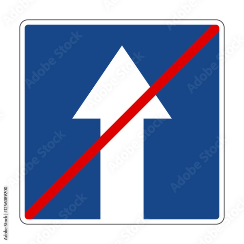 Road sign end one way road. The information sign warns drivers that one way traffic ends and further traffic is permitted in both directions. photo