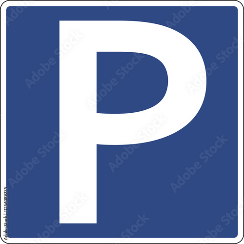 Road sign parking. Parking place. Information sign indicates that parking vehicles is permitted on this section of the road. Designates zones where parking vehicles is permitted.