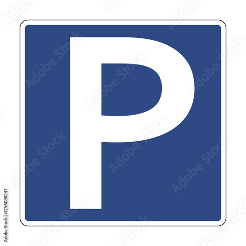 Road sign parking. Parking place. Information sign indicates that parking vehicles is permitted on this section of the road. Designates zones where parking vehicles is permitted.