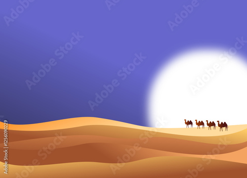 A caravan of camels crossing the Sahara desert in the hot sun.