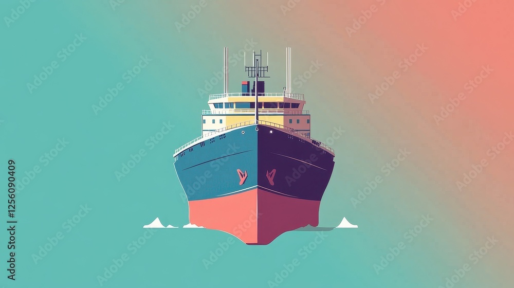 Cargo ship flat design front view global shipping theme animation Triadic Color Scheme. Cargo ship flat design front view global shipping theme animation Triadic Color Scheme.