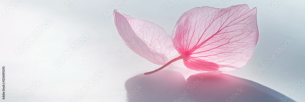 Fototapeta premium Translucent sakura petal resting on a bright background with soft backlighting