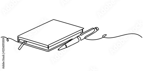 Continuous One line book with pen drawing outline vector illustration and world book day concept design. Education study and knowledge library concept in simple linear style, one line pro and white.