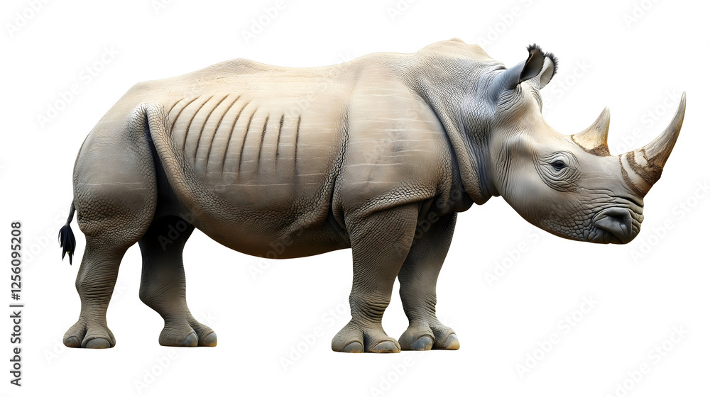 Fototapeta premium realistic 3d rhinoceros standing in side profile isolated png transparent background