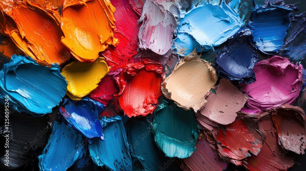 Fototapeta premium Vibrant color palette closeup of an artist's tools studio artistic content creative environment macro view textured layers inspiration