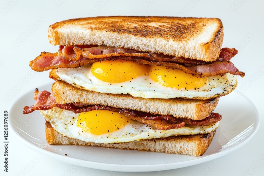 Delicious breakfast sandwich with eggs and bacon natural light side angle shot satisfying morning meal food photography Delicious breakfast sandwich with eggs and bacon natural light side angle shot satisfying morning meal food photography