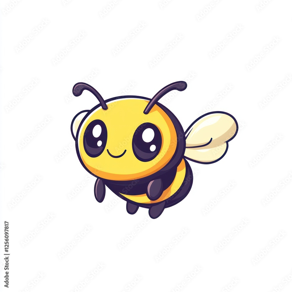 Cute cartoon bee in flight against white background. Possible use Children's book illustration, greeting card, website design Cute cartoon bee in flight against white background. Possible use Children's book illustration, greeting card, website design