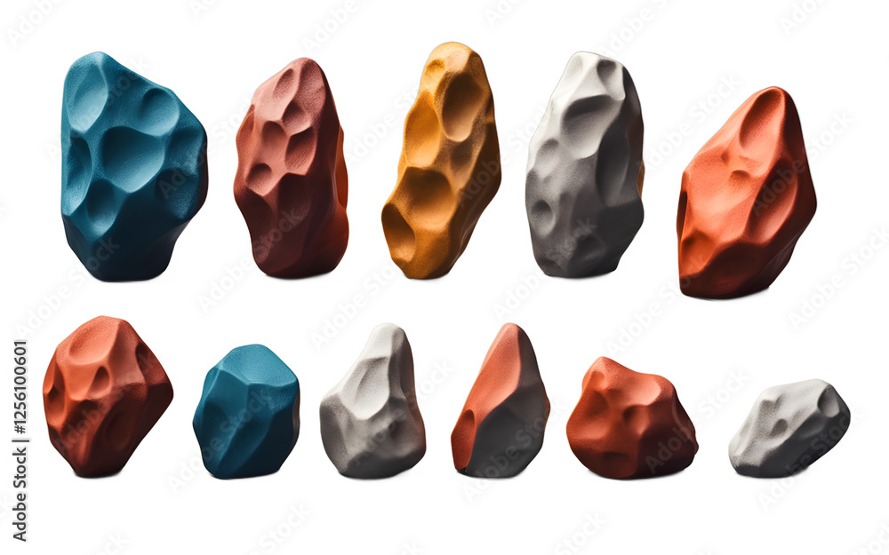 Naklejka premium A set of speed climbing handholds with a rough texture, isolated on a empty plain background