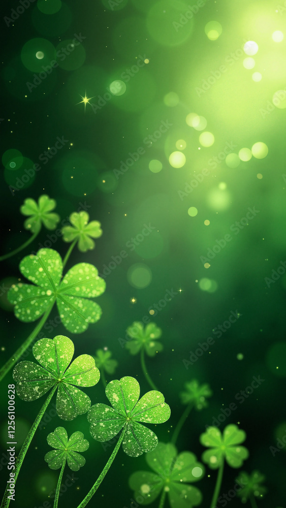 Vibrant Green St. Patrick's Day Background with Sparkling Shamrocks: Perfect for Event Flyers and Social Media Graphics Vibrant Green St. Patrick's Day Background with Sparkling Shamrocks: Perfect for Event Flyers and Social Media Graphics