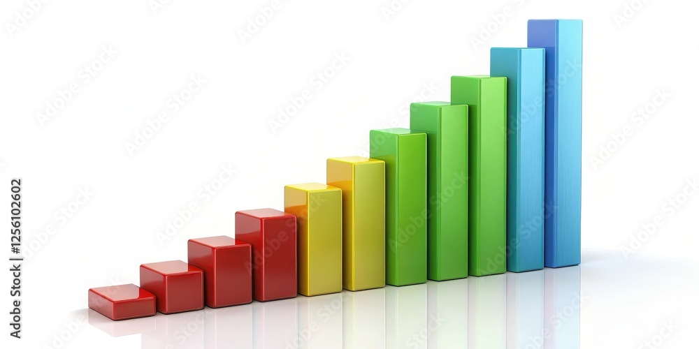 Obraz premium Colorful Ascending Bar Graph on White Background