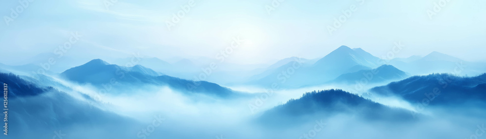 Misty landscape with soft bokeh outlines and hazy tones, perfect for a bright banner Misty landscape with soft bokeh outlines and hazy tones, perfect for a bright banner