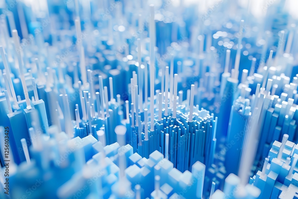 visualizing complex statistics with detailed blue 3d data waves. generative ai