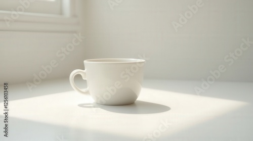 Wallpaper Mural Simple white cup on a sunlit table in a serene indoor setting Torontodigital.ca