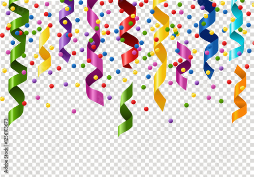 Colored Confetti And Streamer on Transparent Background