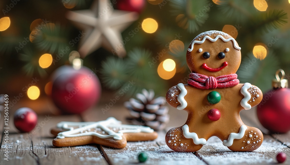 Gingerbread man with Christmas tree and decorations Gingerbread man with Christmas tree and decorations