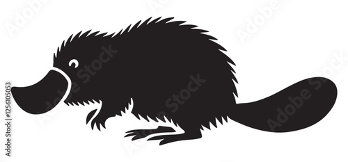 Silhouette Illustration of a Cute Cartoon Platypus Animal for Children