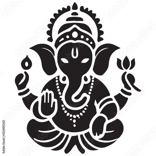 Silhouette Lord Ganesha Hindu God Vector Illustration Black Design
