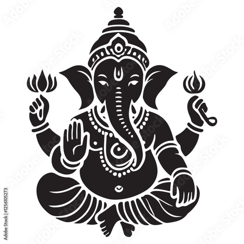 Silhouette Artistic Ganesha Hindu Deity Black Vector Art Design