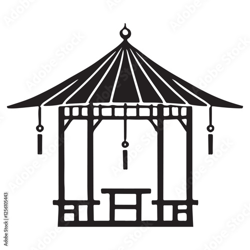 Tranquil Gazebo Silhouette Vector Illustration for Garden Design