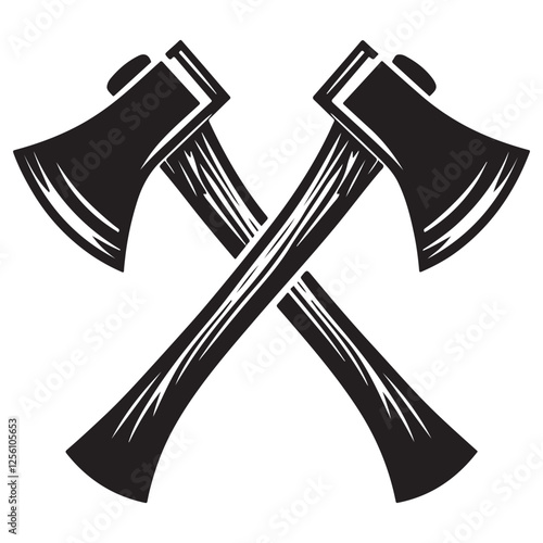 Crossed Axes Black Silhouette Vector Image for Lumberjack Designs