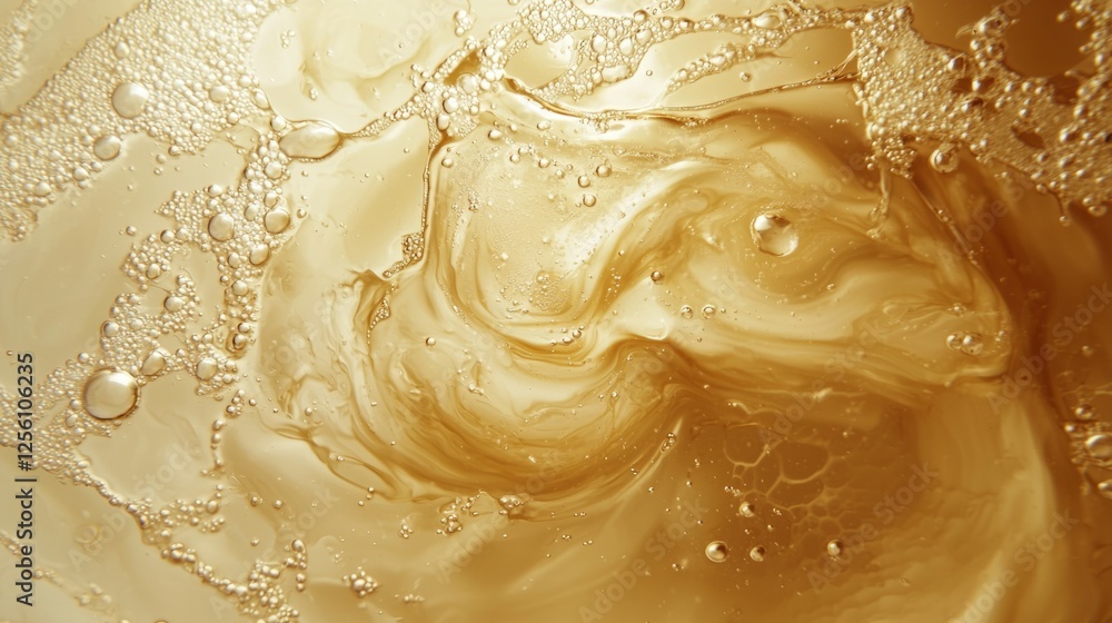 Fototapeta premium Golden Liquid Swirls with Bubbles in Abstract Background