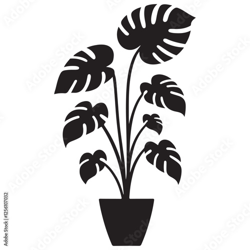 Silhouette Monstera Plant Potted Vector Graphic Illustration photo