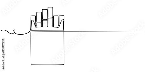cigarette pack icon continuous one line drawing, continuous line vector illustration of a pack of filter cigarettes,A carton of cigarettes with a warning label, Cigarettes pro concept. 