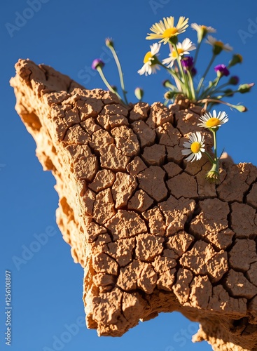 an image of a piece of bread with flowers sticking out of it, there is a star shaped object with flowers growing out of it photo