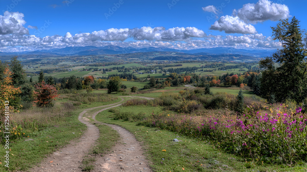 Naklejka premium Winding road autumn mountain landscape scenic view