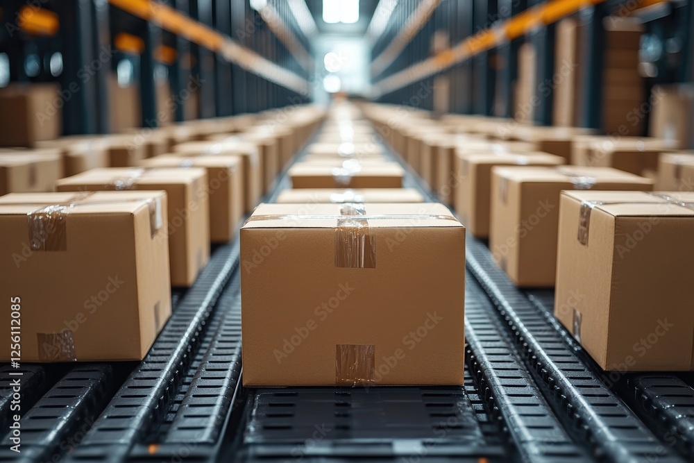 Packed Goods in Modern Warehouse for High Demand Commerce Environment Packed Goods in Modern Warehouse for High Demand Commerce Environment