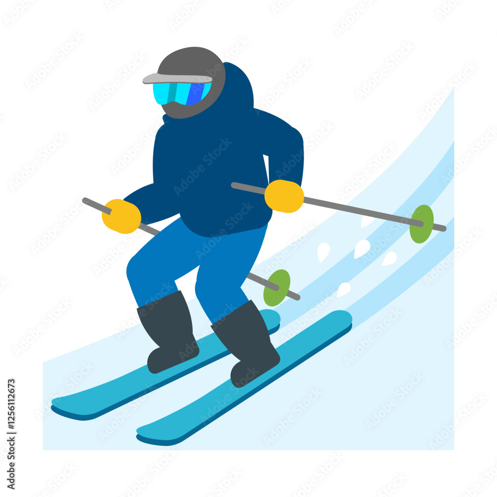 Obraz premium Skier Carving Through Snow Isolated on White Background | Skiing Action Clipart Illustration 