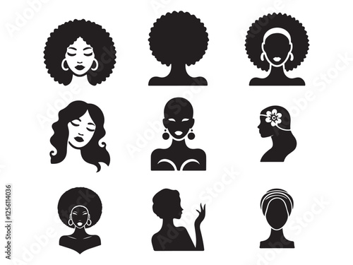 Female Head silhouette woman faces profile portraits adult female characters face silhouette.