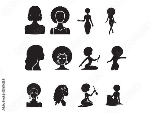 Female Head silhouette woman faces profile portraits adult female characters face silhouette.