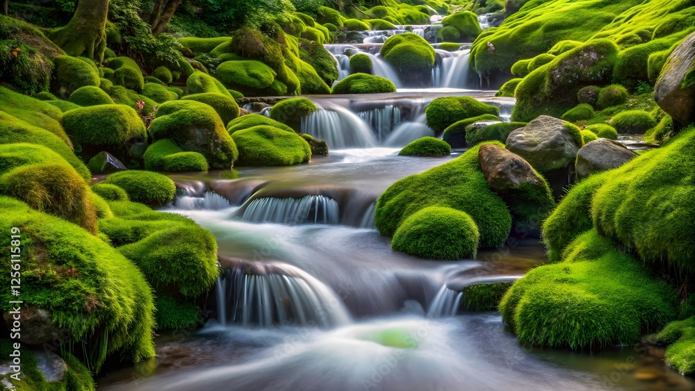 Fototapeta premium Mossy Stream in Lush Forest