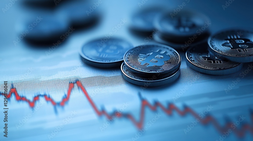 A close-up of digital coins on a sleek financial chart backdrop with dynamic lines and data points A close-up of digital coins on a sleek financial chart backdrop with dynamic lines and data points