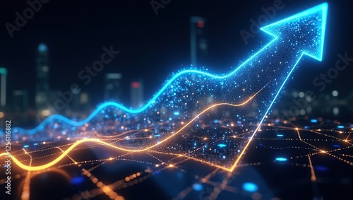 Futuristic Digital Growth Arrow Representing Financial Success and Technological Advancement