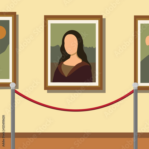 Mona Lisa portrait without face in flat style. Paintings in art gallery. International museum day celebration. Vector stock