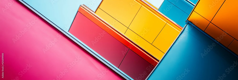 Fototapeta premium Intersecting diagonal lines create vibrant patterns suggesting direction and focus