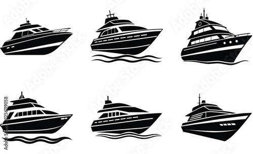 yacht silhouette vector set, yacht ship silhouettes 