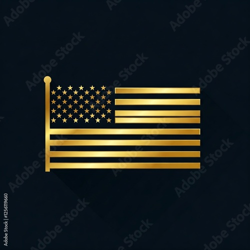 Flat vector of a gold-plated American flag emblem on a dark background. photo