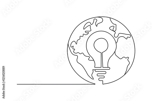 Earth hour continuous single line art and isolated outline vector design
