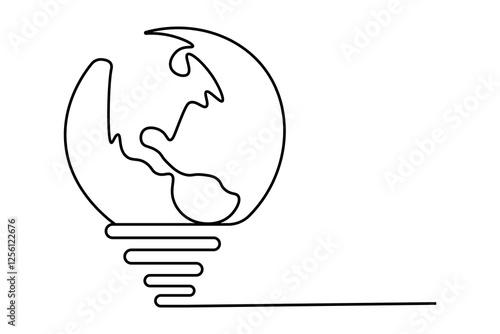 Earth hour continuous single line art and isolated outline vector design
