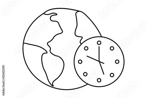 Earth hour continuous single line art and isolated outline vector design
