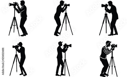 Silhouettes A man taking photo on a camera vector icons illustration