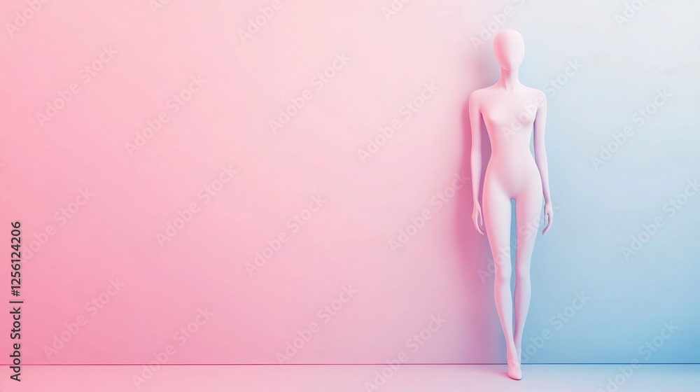 Stylish mannequin displays modern fashion against a pastel background in clean lighting with ample space for text. Generative AI Stylish mannequin displays modern fashion against a pastel background in clean lighting with ample space for text. Generative AI