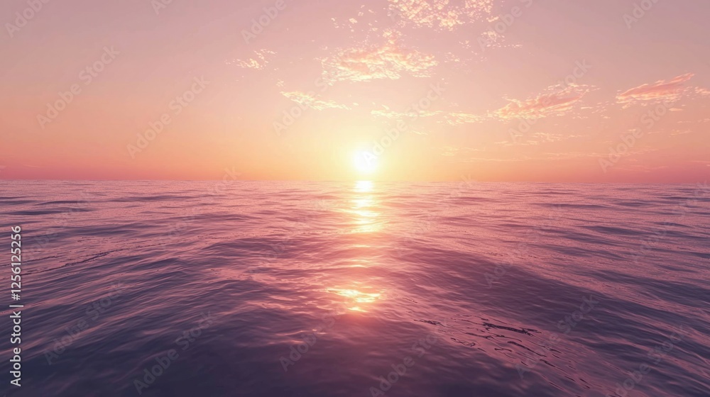Obraz premium Serene Sunset Over Calm Ocean Waves Reflecting Soft Pink Hue