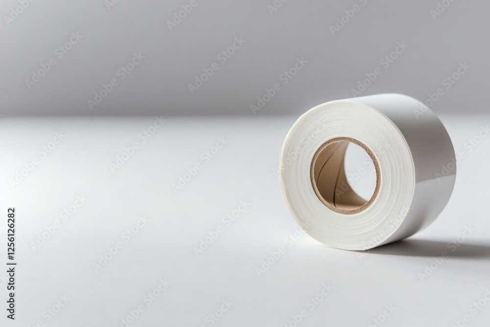 Roll of white adhesive tape on a smooth surface during a creative project in a well-lit workspace Roll of white adhesive tape on a smooth surface during a creative project in a well-lit workspace
