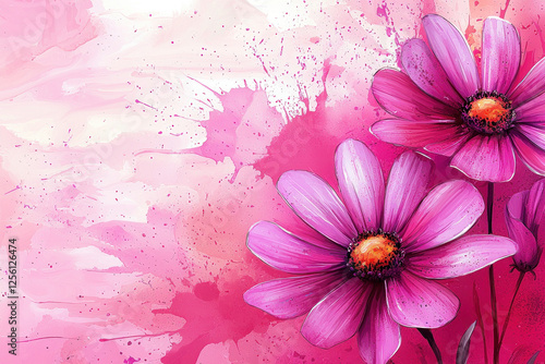 Pink daisies on a vibrant watercolor background, ideal for feminine designs